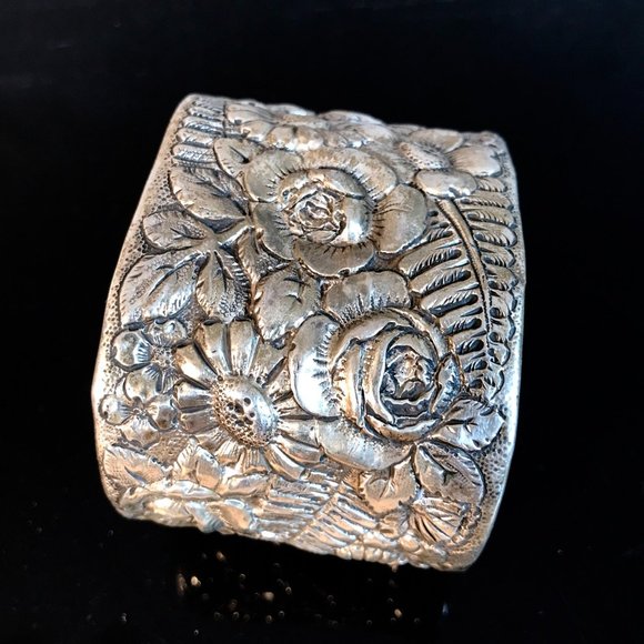 Antique Tiffany Cir. 19th Century Sterling Silver Cuff Bracelet Floral Rare - Picture 7 of 13